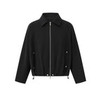 Unisex Short cut boxy zip blouson jacket with shirt collar, drawstring hem and snap button pockets Fashion Glam
