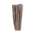 Men's Wide Cord Pants with Pleats, Cropped Cut and Check Pattern Fashion Glam