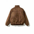 Men's Velvet Leather Look Bomber Jacket with High Stand Collar and Teddy Lining Fashion Glam