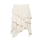 Women's Asymmetrical Tiered Skirt with Ruffles and Flowing Satin Fall Fashion Glam