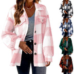 Women's Checkered Teddy Shirt Jacket in Oversized Shacket Style Fashion Glam