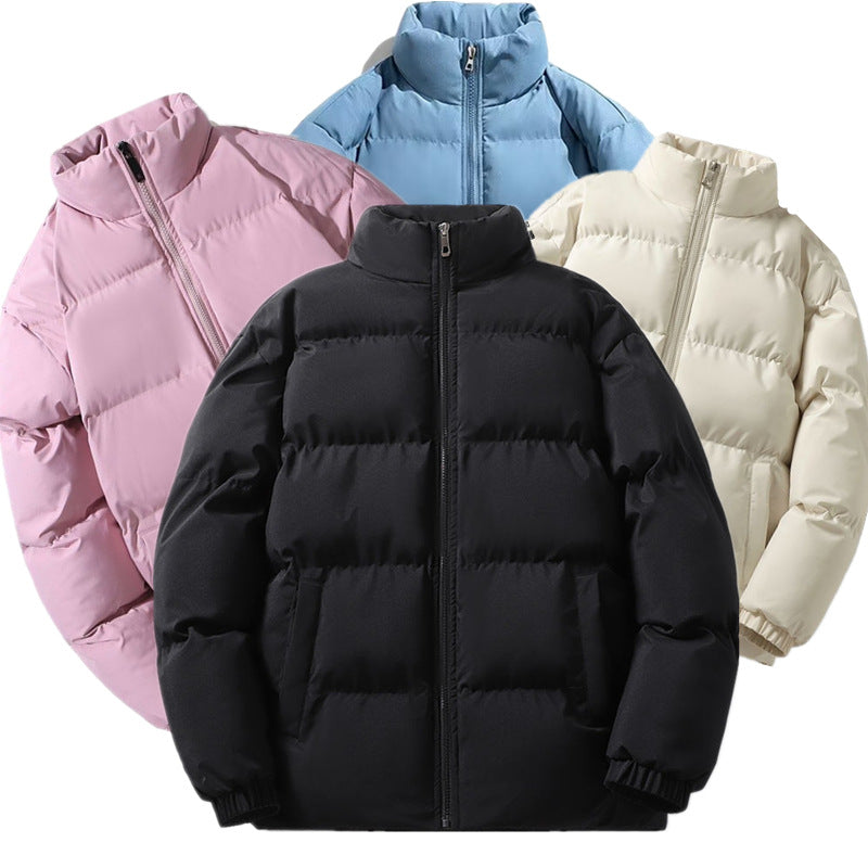 Women's Short Cut Thermal Puffer Jacket with Stand-Up Collar and Minimalist Zipper Front Fashion Glam