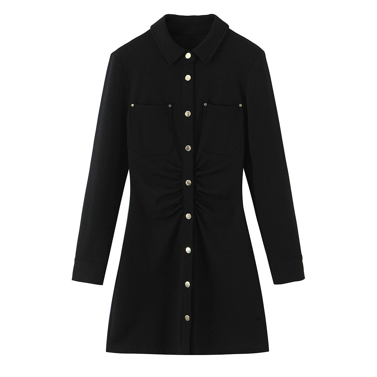 Ladies shirt dress with waist gathering and chest pockets Fashion Glam