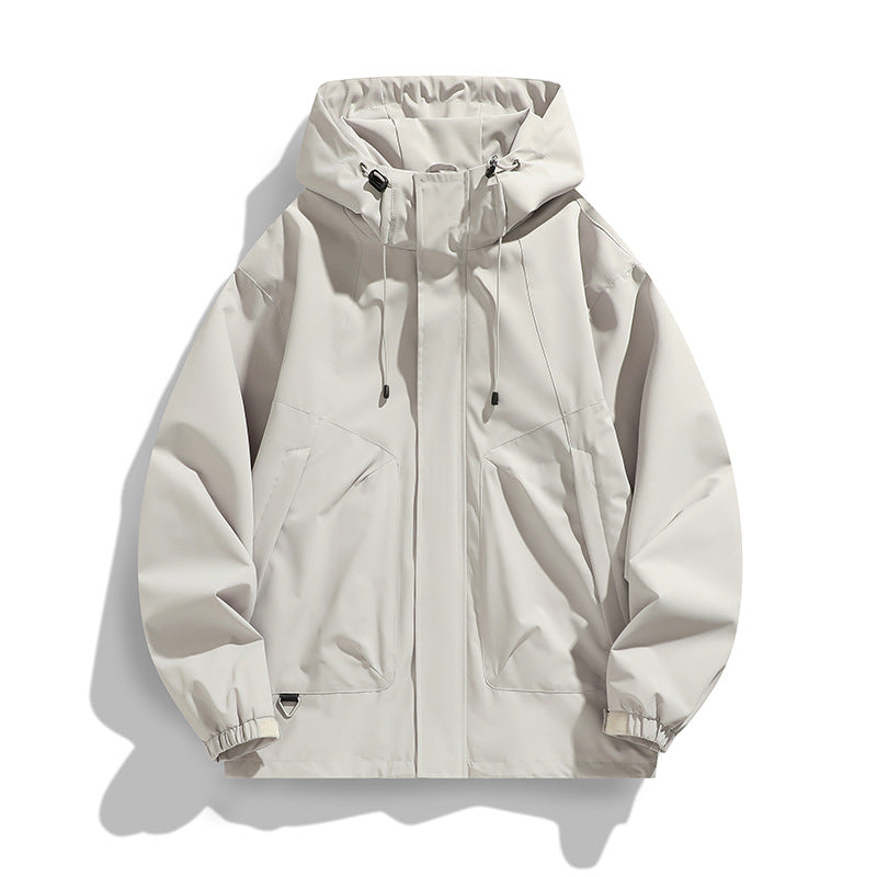 Men's Lightweight Wind and Water Resistant Hooded Jacket in Urban Utility Style with Concealed Zipper Placket Fashion Glam