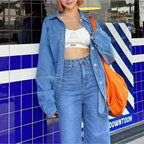 Women Oversized Denim Shirt Jacket with Extended Cut and Boxy Fit Fashion Glam