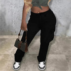 Women's Utility Cargo Pants with High Waist, Straight Leg and Side Flap Pockets Fashion Glam