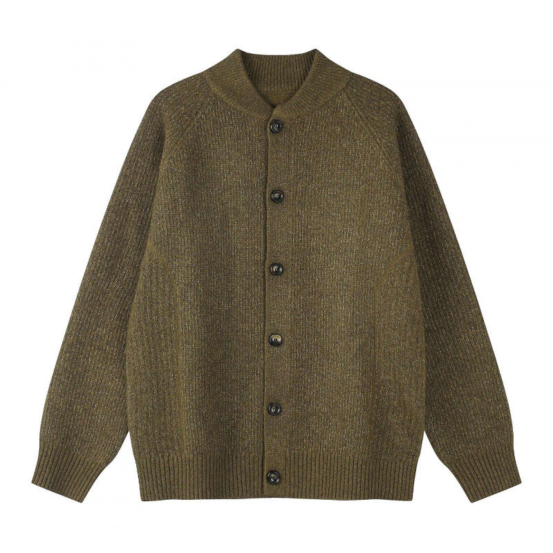 Men's Relaxed Chunky Knit Cardigan with Raglan Sleeves and Ribbed Cuffs Fashion Glam