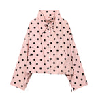 Women's Polka Dot Cropped Blouson Jacket with High Stand Collar, Drawstring and Button Placket Fashion Glam