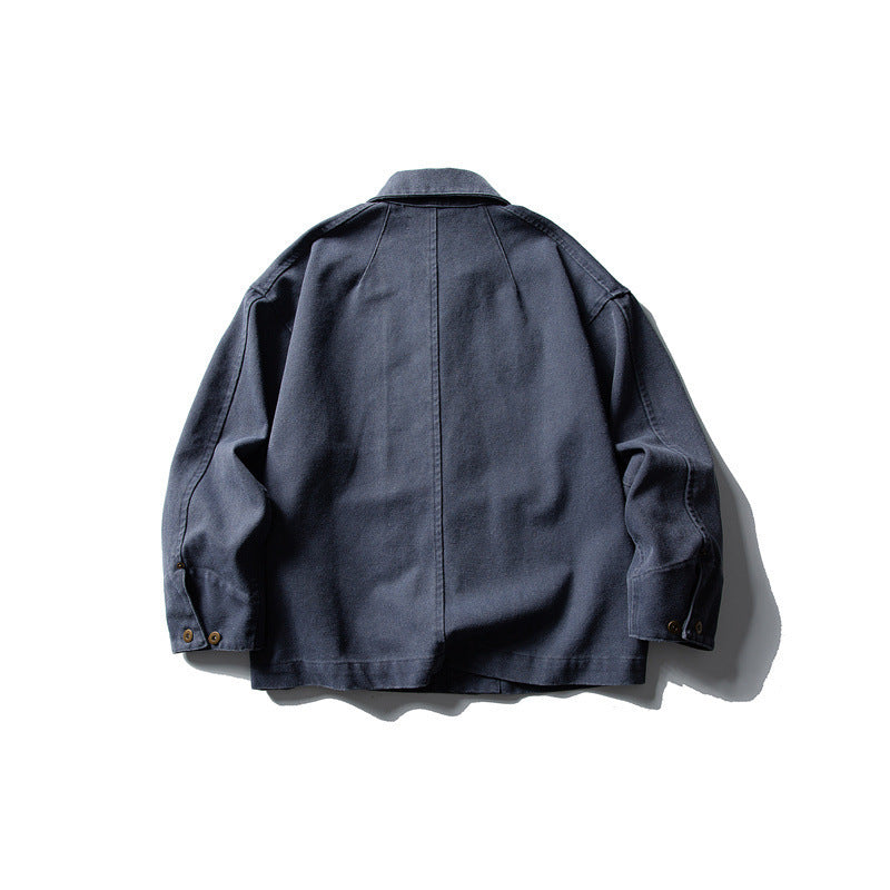 Unisex Boxy-Canvas-Worker-overshirt jacket with leather patch and patch pockets Fashion Glam