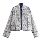 Ladies Quilted Short Jacket in Kimono Style with Floral Quilting and Contrast Piping Fashion Glam
