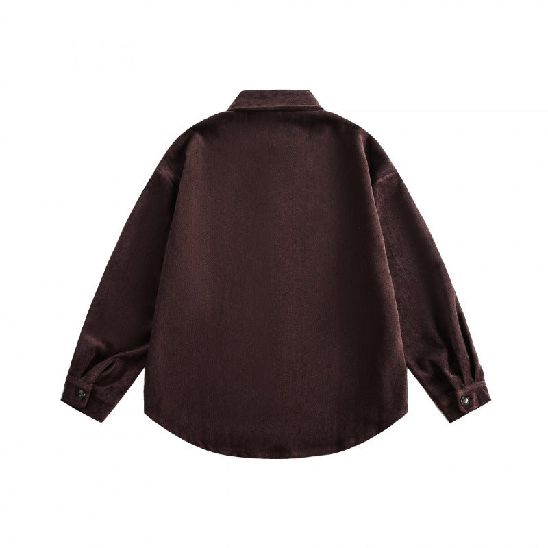 Unisex Oversized Velvet Shirt Jacket with Chest Pocket and Continuous Button Placket Fashion Glam
