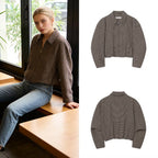 Women's short-cut houndstooth bouclé jacket with shirt collar and fitted silhouette Fashion Glam