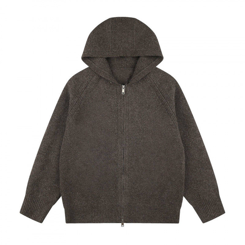Unisex Wide-Cut Hooded Knit Cardigan with Full Zip and Raglan Sleeves Fashion Glam