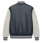 Men's varsity bomber jacket in retro college style with faux leather body and contrast sleeves Fashion Glam