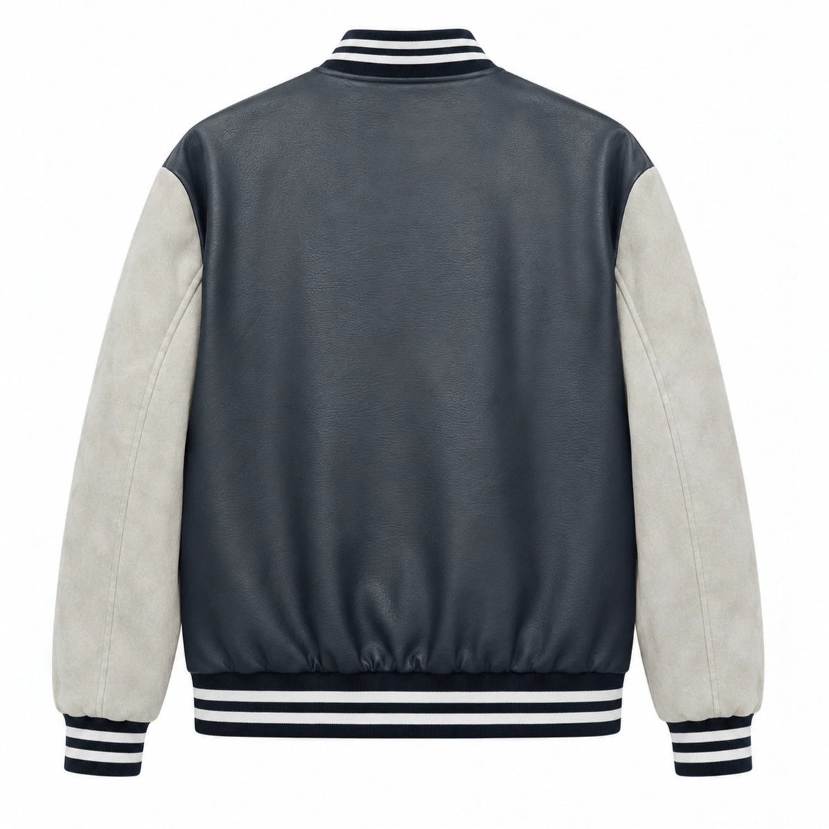 Men's varsity bomber jacket in retro college style with faux leather body and contrast sleeves Fashion Glam