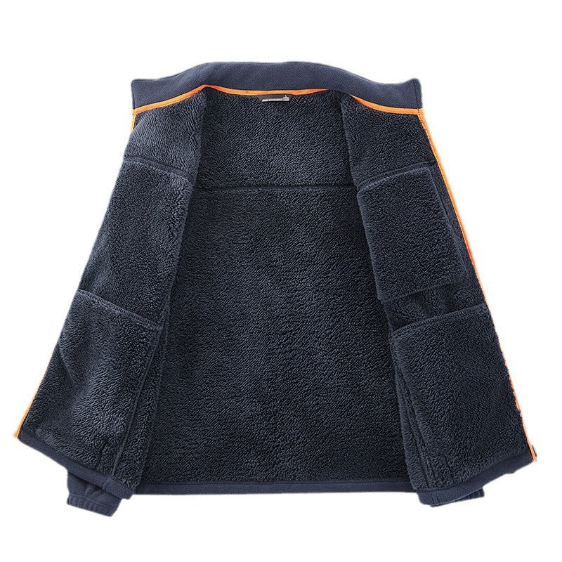 Men's microfleece outdoor jacket with waterproof breast pocket, stand-up collar, and teddy fleece lining Fashion Glam