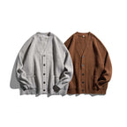 Unisex Oversize fine knit cardigan with V-neck, button placket and patch pockets Fashion Glam