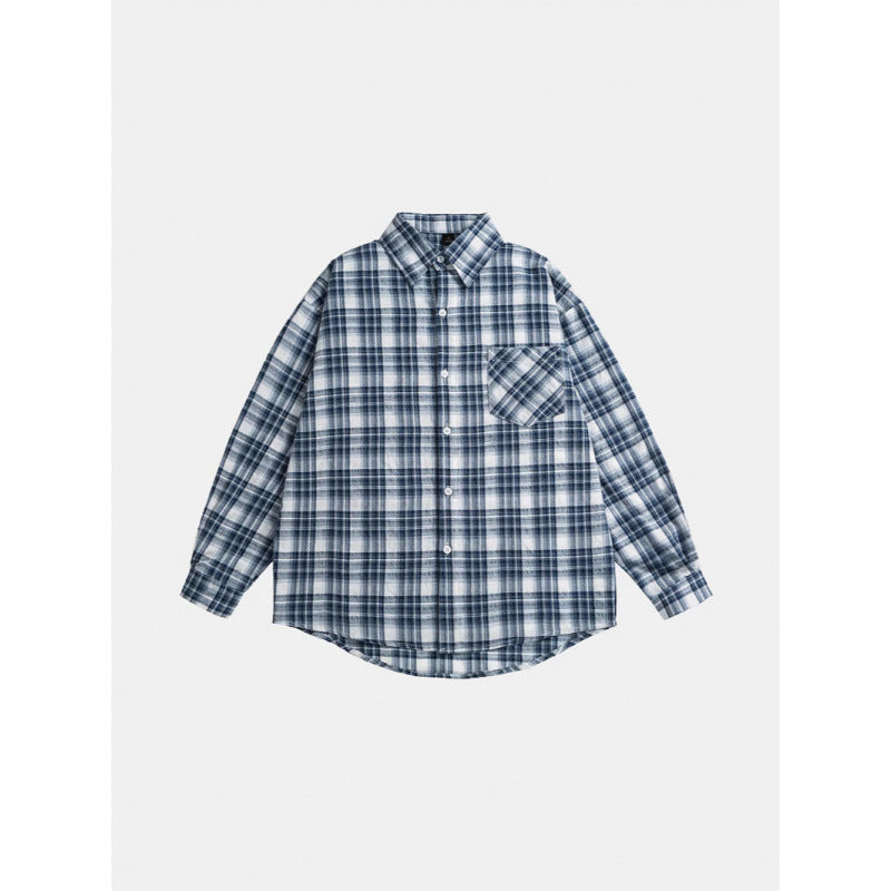 Unisex Oversize-checkered Flannel shirt with rounded hem and diagonal chest pocket Fashion Glam