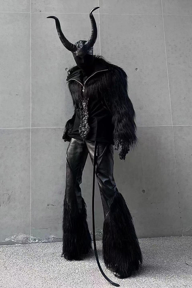 Men's Statement Faux Fur Jacket with Long Shaggy Sleeves and Asymmetrical Zipper Fashion Glam