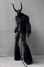 Men's Statement Faux Fur Jacket with Long Shaggy Sleeves and Asymmetrical Zipper Fashion Glam