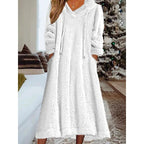 Ladies maxi dress made of teddy fleece with hood, V-neck and side pockets Fashion Glam