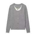 Women's two-layer fine knit cardigan with integrated under top and heart buttons Fashion Glam