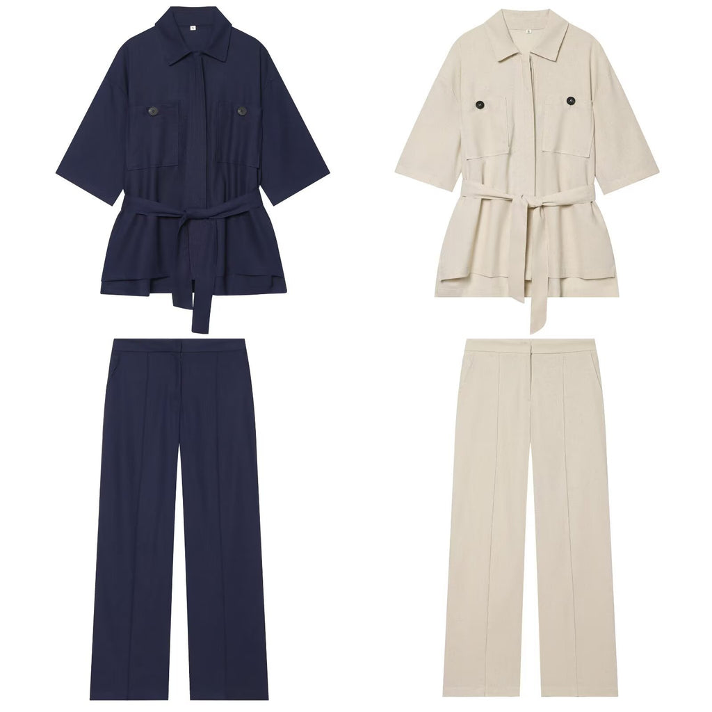 Women wide high-waisted fabric trousers with crease and straight leg Fashion Glam