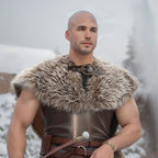Men's Short Faux Fur Shoulder Cape in Medieval Style with Decorative Closure Fashion Glam