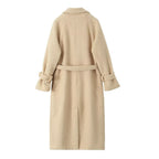 Women Long Teddy Coat in Trench Style with Double-Breasted Button Placket, Tied Belt, and Adjustable Cuffs Fashion Glam