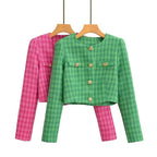 Women's Short Cut Boucle-Tweed Blazer with Boxy Silhouette and Tailored Back Seam Fashion Glam