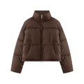 Women's Cropped Oversize Puffer Jacket with High Stand Collar and Two-Way Zipper Fashion Glam