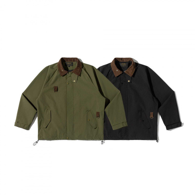 Unisex boxy overshirt jacket in utility style with cord collar, flap pockets and drawstring hem Fashion Glam