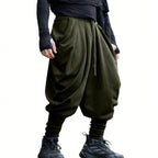 Men's nan avant-garde harem pants with wrap front, elastic waistband, and slim lower leg Fashion Glam