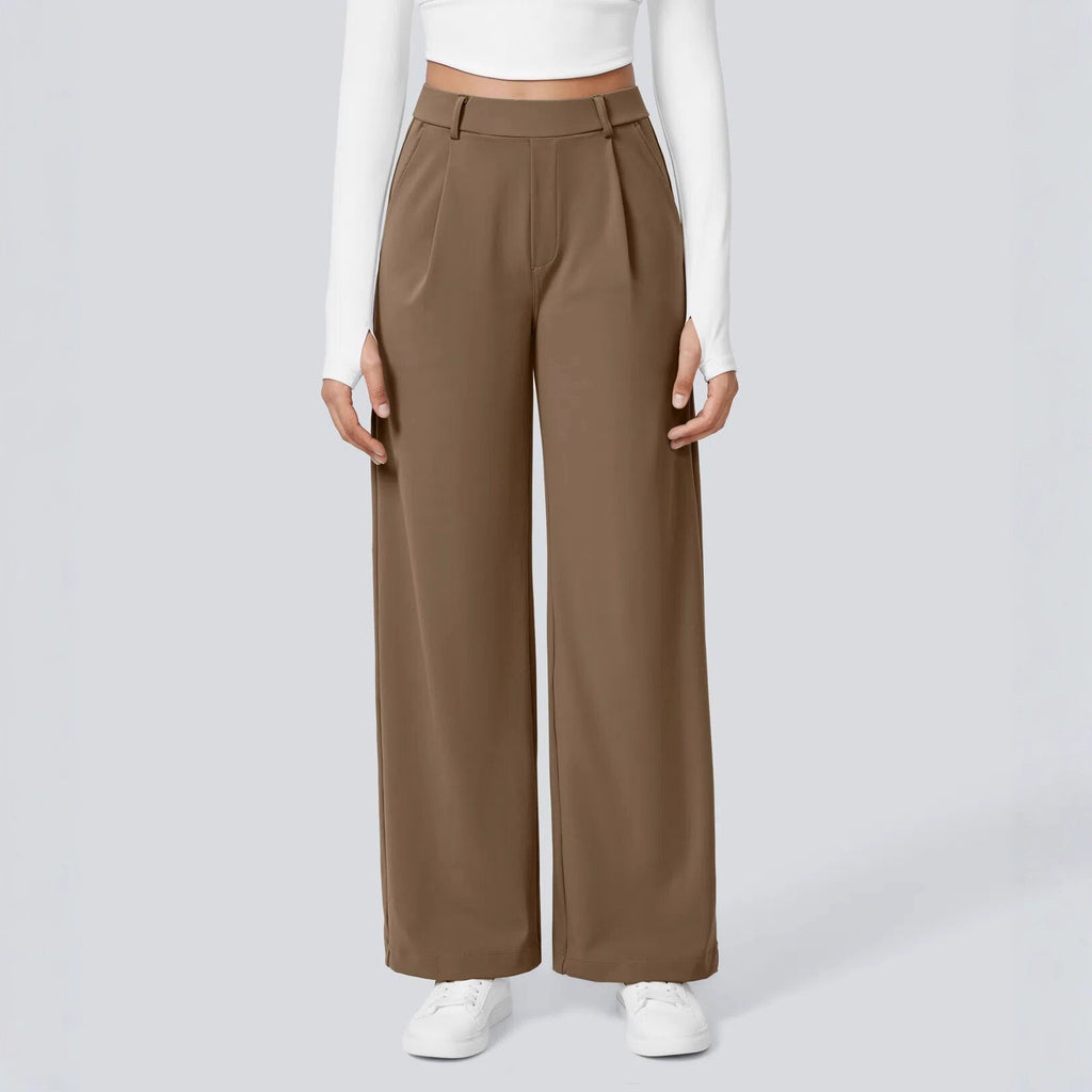 Ladies Elegant High-Waist Palazzo Pants with Front Pleats and Side Pockets Fashion Glam