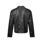 Men's leather jacket in biker style with stand-up collar and diagonal zipper pockets Fashion Glam
