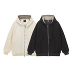 Unisex Oversize Hooded Sweat Jacket with Checked Lining, Full Zip and Ribbed Hem Fashion Glam