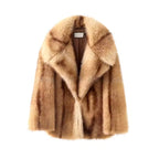 Women's Short Boxy Faux Fur Coat with Wide Shawl Collar and Luxurious High-Pile Texture Fashion Glam