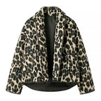 Women’s oversized quilted puffer jacket with leopard pattern and wide shawl collar Fashion Glam