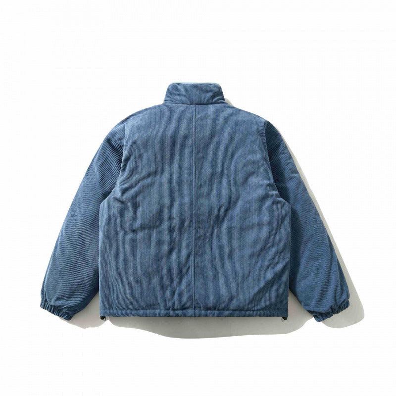 Men's Quilted Cord Jacket with Stand Collar, Snap Button Closure and Elastic Hem Fashion Glam