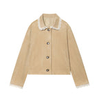 Women's Cropped Velvet Jacket with Lace Collar and Lace Cuffs Fashion Glam