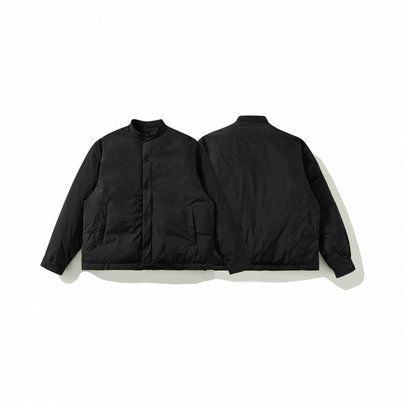 Unisex Boxy padded short jacket with stand-up collar and concealed snap button placket Fashion Glam