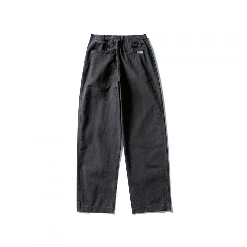 Men's Wide Straight-Leg Cotton Pants with Elastic Tunnel Drawstring and Decorative Side Seams Fashion Glam