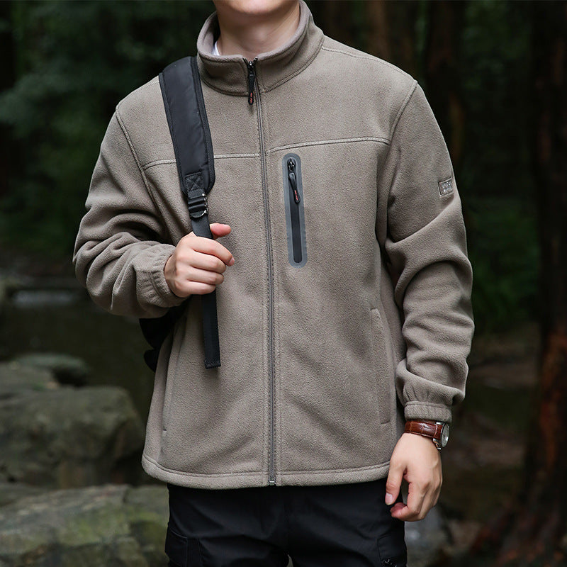 Men's fleece outdoor jacket with full zip, high collar, and water-repellent zip pocket Fashion Glam