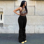 Ladies slim fit flared jeans with knee-open cutouts and shaping comfort waistband Fashion Glam