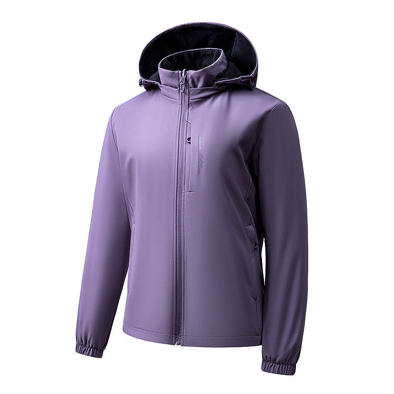Women's lightweight waterproof softshell jacket with hood and chest zipper pocket Fashion Glam
