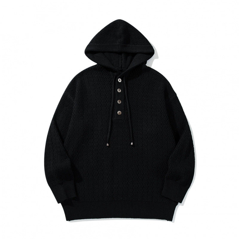 Unisex structured knit hoodie with half placket and drawstring hood Fashion Glam
