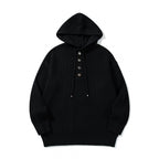Unisex structured knit hoodie with half placket and drawstring hood Fashion Glam