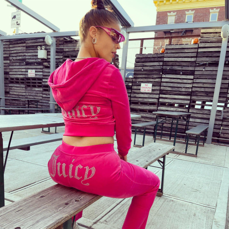 Women's luxurious velvet tracksuit with glitter accents and elastic waistband Fashion Glam