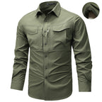 Men's Long Sleeve Outdoor Shirt with Ripstop, Chest Pockets and Zipper Pocket Fashion Glam