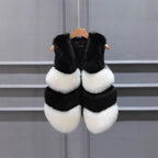 Women Cropped Faux Fur Vest with Layered Volume Panels Fashion Glam